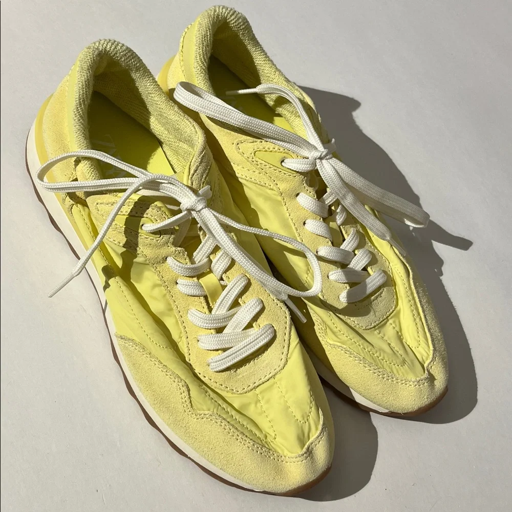 Zara Suede running sneakers bright yellow womens sz 40 tennis shoes lace up